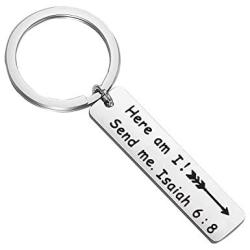 SEIRAA Here Am I. Send Me. Isaiah 6:8 Keychain Bible Verse Jewelry Christian Gift Inspiration Encouragement Gift