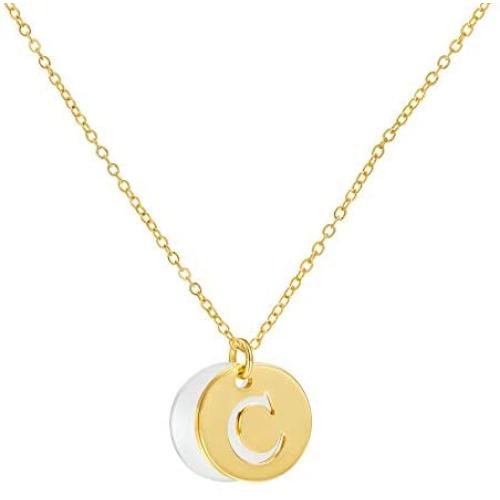 Initial Pendant Necklace for Women Girls - 26 Capital Letters Alphabet Circle Pendant Necklaces 18K Gold Plated | A-Z Monogram Name Necklace Chain Personalized for Women Men Jewelry Gifts