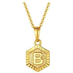 FindChic Dainty Tiny Heart/Hexagon Shaped Initial Necklace with Alphabet Letter A to Z Charms, Stainless Steel/18K Gold Plated Personalized Custom Name Necklaces for Girls & Women