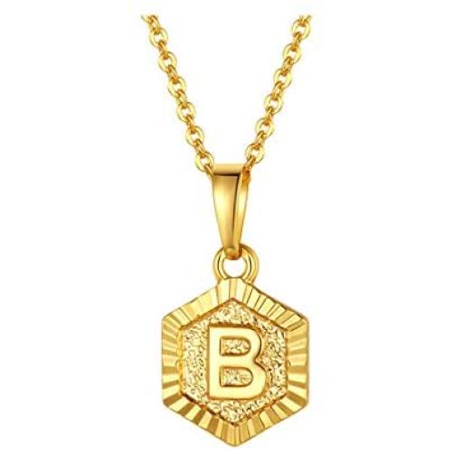 FindChic Dainty Tiny Heart/Hexagon Shaped Initial Necklace with Alphabet Letter A to Z Charms, Stainless Steel/18K Gold Plated Personalized Custom Name Necklaces for Girls & Women
