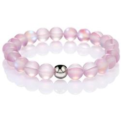 4Pcs Mystic Mermaid Beaded Stretch Bracelet Handmade Round Glass 8mm Multicolor Matte Beads Elastic Bracelet Shining Moonstone Beads Wristband for Women Girl Valentines Jewelry