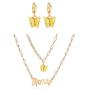 Butterfly Necklace Earrings Set Butterfly Pendant Chain Link Necklace Charm Hoop Earrings Gold Plated Stainless Steel Old English Angle Babygirl Pendant Necklace Adjustable