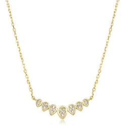 Blossom & Hue Gold Curved Bar Necklace | Dainty Gold Necklace | Hypoallergenic 18K Gold Plated .925 | CZ Studded Pendant | Waterdrop Shaped Bar Necklace