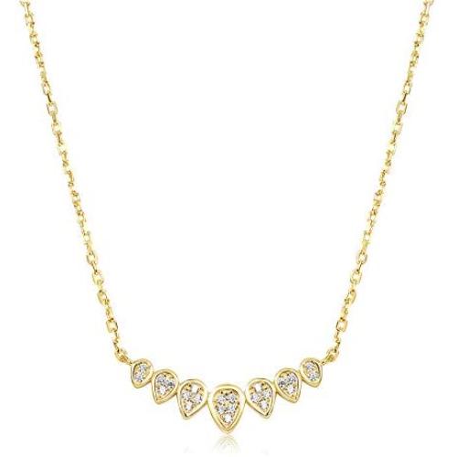 Blossom & Hue Gold Curved Bar Necklace | Dainty Gold Necklace | Hypoallergenic 18K Gold Plated .925 | CZ Studded Pendant | Waterdrop Shaped Bar Necklace