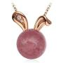 Strawberry Crystal Gem Cute Bunny Rabbit Pendant Delicate Jewelry S925 Sterling Silver Necklace Easter Valentines Day Christmas for Girls Women - Rose Gold