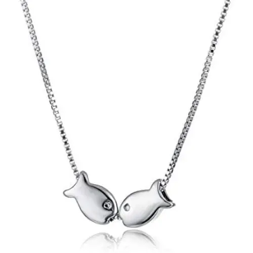 Necklaces Sterling Silver S925 Women’s Jewelry Kissing Fish Pendant Box Chain Necklace Valentiens Day Gift Necklaces Sterling Silver S925 Women’s Jewelry Kissing Fish Pendant Box Chain Necklace Valentiens Day Gift