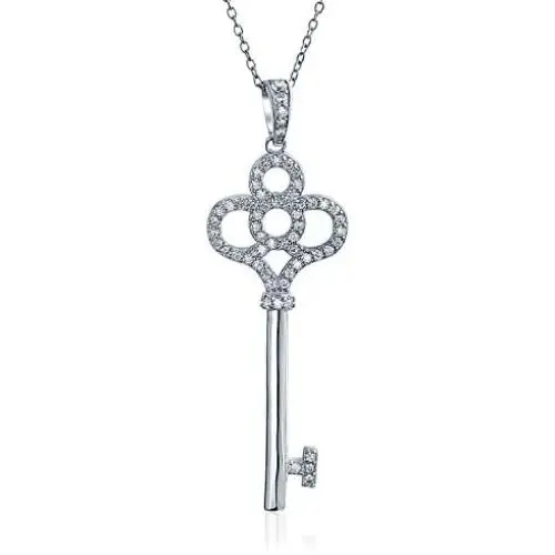 Cubic Zirconia CZ Victorian Style Crown Key Pendant Necklace For Women Girlfriend 14K Gold Plated 925 Sterling Silver
