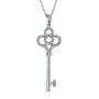 Cubic Zirconia CZ Victorian Style Crown Key Pendant Necklace For Women Girlfriend 14K Gold Plated 925 Sterling Silver
