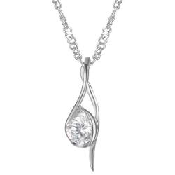 Yves Renaud 1'' Crystal Waterdrop Pendant Necklace on Sterling Silver 18'' Link Chain - Hypoallergenic Fashion Jewelry for Women, Girls - Ideal Valentines Day Gift for Her