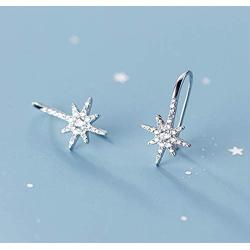 SLUYNZ Sparkling Star Drop Earrings for Women Teen Girls 925 Sterling Silver CZ Star Hook Earrings