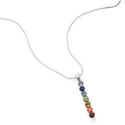 925 Sterling Silver Seven (7) Chakra CZ Stone Drop Dangling Pendant Necklace 18''