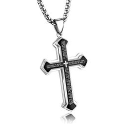 Linorui Mens Stainless Steel Nail Cross Pendant Necklace for Men Women Lords Prayer Big Pendant Cross Necklace for Men
