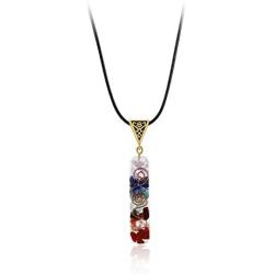 7 Chakra Natural Stone Beads Rope Chain Pendant Necklace Handmade Healing Spiritual Round Square Geometric Necklace for Women Men Girls Boy Yoga Energy Generator Protection Jewelry Gift