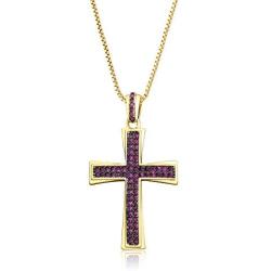 OUCHUANG 14K Gold Plated Cross Inlay Pendant Necklace for Women | Cross Pendant | Fashion Jewelry Gifts