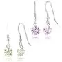 2 Pack Sterling Silver Fishhook Drop Dangle Earrings - Created Green Amethyst and Created Amethyst