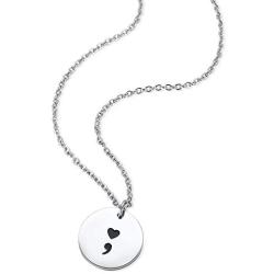 Heart Semicolon Disk Necklace for Depression, Anxiety, Suicide Survivors, Mental Health Awareness