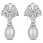 Jewelili Enchanted Disney Fine Jewelry Sterling Silver 1/10 CTTW Diamond Ariel Shell Fashion Earrings