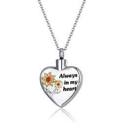 Samity Heart Cremation Urn Necklace for Ashes Urn Jewelry Memorial Pendant - You are My Sunflower Forever in My Heart Memory Necklace Gifts