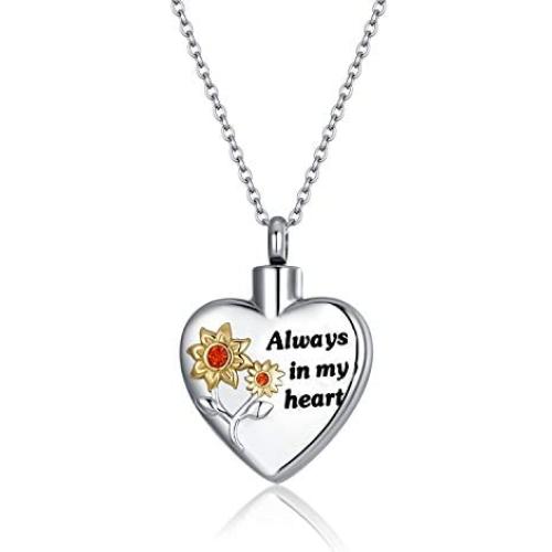 Samity Heart Cremation Urn Necklace for Ashes Urn Jewelry Memorial Pendant - You are My Sunflower Forever in My Heart Memory Necklace Gifts