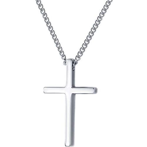 Small Cross Pendant Necklace for Women Girls Men S925 Sterling Silver White Gold Plated Tiny Polished Crucifix Chain Simple Pray Personalized Jewelry Best Friend Gift Box 18''