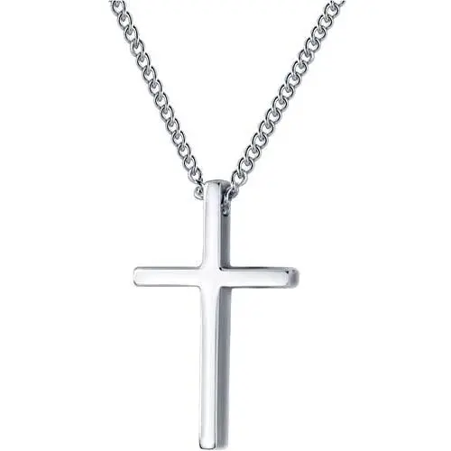 Small Cross Pendant Necklace for Women Girls Men S925 Sterling Silver White Gold Plated Tiny Polished Crucifix Chain Simple Pray Personalized Jewelry Best Friend Gift Box 18''