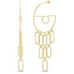 CATHERINE MALANDRINO 5 Inch Abstract Circle and Geo Shape Link Yellow Gold-Tone Dangle Earrings for Women