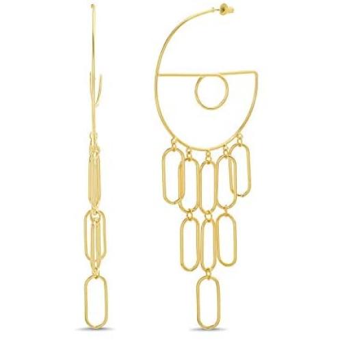 CATHERINE MALANDRINO 5 Inch Abstract Circle and Geo Shape Link Yellow Gold-Tone Dangle Earrings for Women