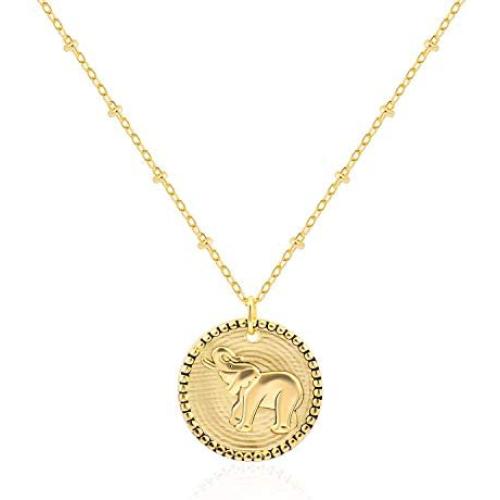 Ascona Lucky Elephant Necklaces 18K Gold/Silver Elephant Pendant Disc Necklace for Women Girls Christmas Mothers Day Gifts