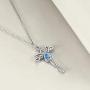 UCADRIT Angel Cross Necklace for Women 925 Sterling Silver with March Birthstone Guardian Angel Jewelry Gifts for Women