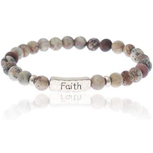 Inspirational Bracelets for Women – Faith Bracelet – Natural Stone Stretch Message Bracelet – Free Gift Box - Great Gift