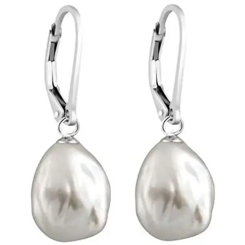 Splendid Pearls Lever-back Dangling Earrings with White Baroque Freshwater Cultured Pearls 10-12mm