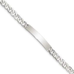 Solid 925 Sterling Silver Engravable Identification Name Bar Tag Baby ID Curb Cuban Link Bracelet - with Secure Lobster Lock Clasp 6'' (Width = 5mm)