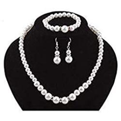 COLORFUL BLING Imitation Pearl Necklace Bracelet Earring Sets Crystal Dangle Pearl Jewelry Sets for Women
