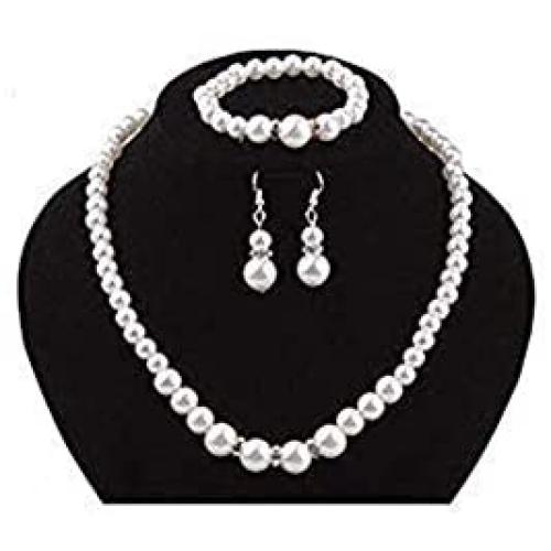 COLORFUL BLING Imitation Pearl Necklace Bracelet Earring Sets Crystal Dangle Pearl Jewelry Sets for Women