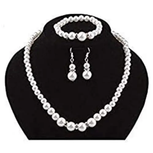 COLORFUL BLING Imitation Pearl Necklace Bracelet Earring Sets Crystal Dangle Pearl Jewelry Sets for Women COLORFUL BLING Imitation Pearl Necklace Bracelet Earring Sets Crystal Dangle Pearl Jewelry Sets for Women