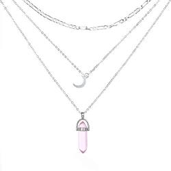 Relbcy Boho Moon Layered Necklaces Silver Stone Pendant Necklace Festival Necklaces Jewelry Accesories for Women and Girls