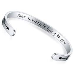 AryaHozel Inspirational Bracelet for Women Motivational Cuff Bangle Engraved Mantra Quote Stainless Steel Jewelry Personalized Gifts for Her Teen Girls Friendship Bracelet Birthday Graduation Presents