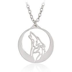 Round Howling Wolf Totem Necklace Pendant with Chain for Men and Women Animal Movie Jewelry