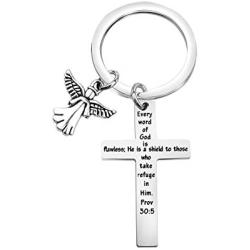FUSTMW Religious Cross Keychain Faith Christian Bible Quote Prayer Gifts Religious Gifts Scripture Jewelry Bible Verse Gifts Proverbs 30:5