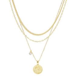 Bijoux et tou 18K Gold Plated Multi Layer Astrology Constellation Horoscope Zodiac Simple Double Side Pendant Necklace 15.5''-21''