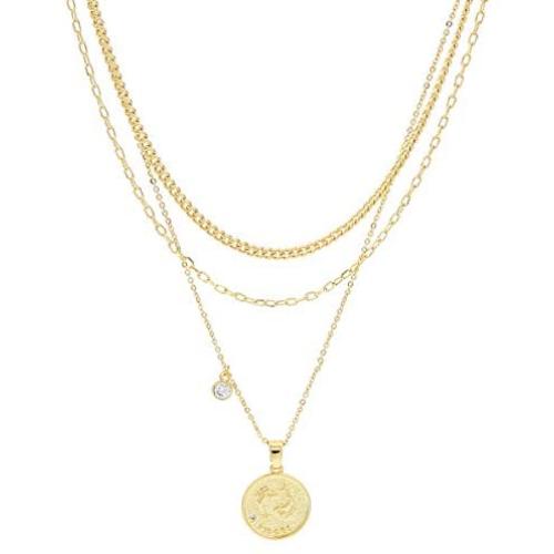 Bijoux et tou 18K Gold Plated Multi Layer Astrology Constellation Horoscope Zodiac Simple Double Side Pendant Necklace 15.5''-21''