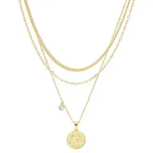Bijoux et tou 18K Gold Plated Multi Layer Astrology Constellation Horoscope Zodiac Simple Double Side Pendant Necklace 15.5''-21''