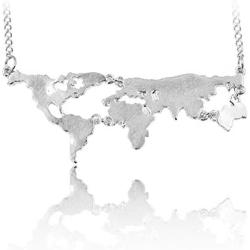 Stainless Steel World Map Necklace, AILUOR Fashion Gold Silver Black World Continents Travel Pendant Personality Gift Unisex