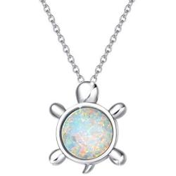 Mothers Day Gifts FANCIME Sterling Silver Cat/Unicorn/Elephant Necklace White Created Opal Cute Pendant Necklace Small Dot Round Disc Fine Jewelry For Women Girls 16+2 inch Extender