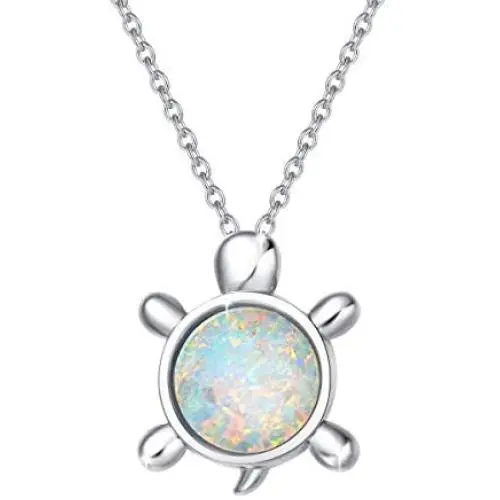 Mothers Day Gifts FANCIME Sterling Silver Cat/Unicorn/Elephant Necklace White Created Opal Cute Pendant Necklace Small Dot Round Disc Fine Jewelry For Women Girls 16+2 inch Extender