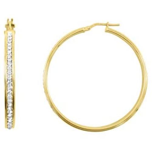 18K Yellow Gold Plated Sterling Silver 40mm Hoop Earrings Studded With Swarovski Crystals