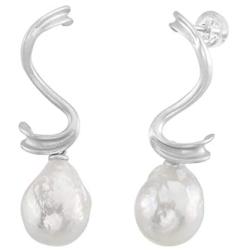 THE PEARL SOURCE 9mm Baroque White Freshwater Pearl Ciara Earrings for Women