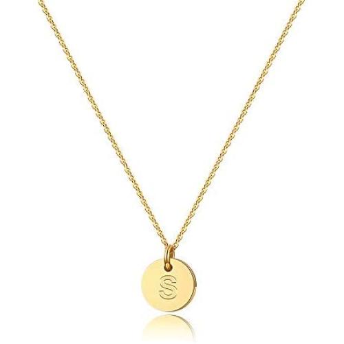 Turandoss Letter Initial Necklaces for Women - 14K Gold Filled Disc Letter Pendant Initial Necklace, Delicate Tiny Initial Necklace for Girls Teens Baby, Best Initial Necklace Gifts for Women