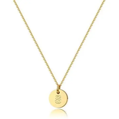Turandoss Letter Initial Necklaces for Women - 14K Gold Filled Disc Letter Pendant Initial Necklace, Delicate Tiny Initial Necklace for Girls Teens Baby, Best Initial Necklace Gifts for Women