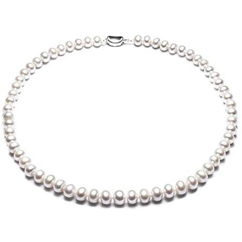 JYX Natural White Freshwater Cultured Pearl Necklace 18 inches